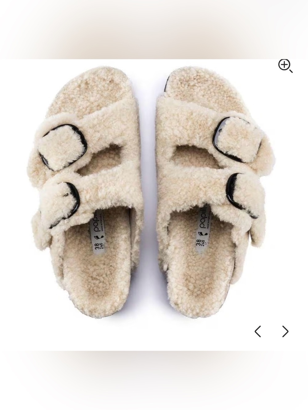 Birkenstock Arizona Big Buckle Shearling Sandal in Teddy Eggshell Size 40